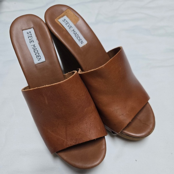 VINTAGE STEVE MADDEN CHERR WOODEN WEDGES MULES - Picture 3 of 8